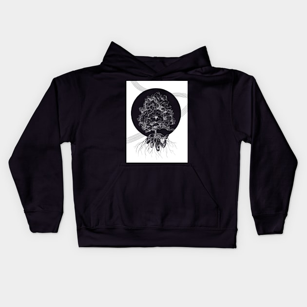 Tree Sprouting from the Hand of God with Geometrical Shapes Kids Hoodie by Tred85